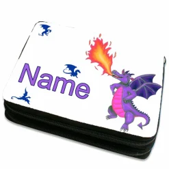 Lila Drache Federmäppchen inkl. Inhalt mit Name / personalisierbar