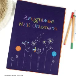 Lila Zeugnismappe personalisiert aus Filz – Geschenk zum Schulanfang für Mädchen