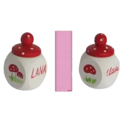 Lockendose,Holzdose mit Schraubverschluss   „Fliegenpilze“ weiß rot