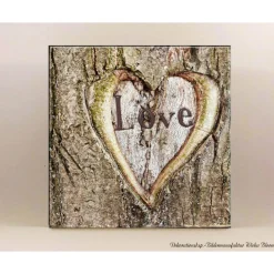 LOVE Baumherz, Romantisches Wandbild auf Holz Leinwandbild Kunstdruck Wanddeko im rustikalen Shabby Landhausstil kaufen