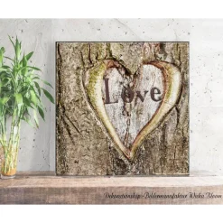 LOVE Baumherz, Romantisches Wandbild auf Holz Leinwandbild Kunstdruck Wanddeko im rustikalen Shabby Landhausstil kaufen