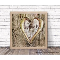 LOVE Baumherz, Romantisches Wandbild auf Holz Leinwandbild Kunstdruck Wanddeko im rustikalen Shabby Landhausstil kaufen