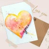 Love you Postkarte – Aquarell Herz auf Kraftpapier | Valentinstag, Muttertag, Hochzeitstag, Jahrestag