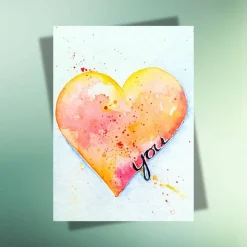 Love you Postkarte – Aquarell Herz auf Kraftpapier | Valentinstag, Muttertag, Hochzeitstag, Jahrestag