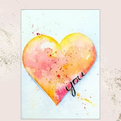 Love you Postkarte – Aquarell Herz auf Kraftpapier | Valentinstag, Muttertag, Hochzeitstag, Jahrestag