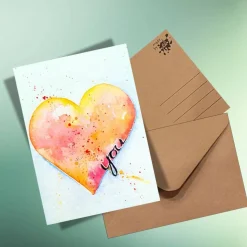 Love you Postkarte – Aquarell Herz auf Kraftpapier | Valentinstag, Muttertag, Hochzeitstag, Jahrestag