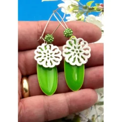 Lässige elegante Ohrhänger aus Emaille & Silber in Grün – Geschenkidee für Frauen