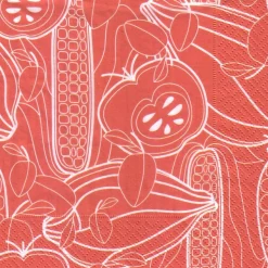 Lunchservietten Gesundes Allerlei, mit stilisierten Herbstfrüchten und Gemüse, Weiß auf Rot