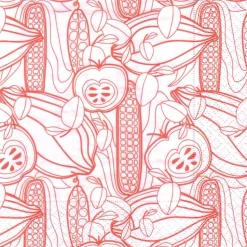 Lunchservietten Gesundes Allerlei, mit stilisierten Herbstfrüchten und Gemüse, Rot auf Weiß