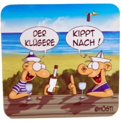 Lustiger Bierdeckel „Der Klügere kippt nach“ – Kork Glasuntersetzer mit witzigem Spruch
