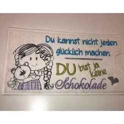 Lustiges Mitbringsel Schokihülle Schokoladenhülle/ Schokitasche/ Schokiverpackung Handarbeit gestickt