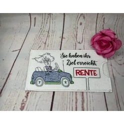 Lustiges Mitbringsel zum Ruhestand Rente Schokihülle Schokoladenhülle/ Schokitasche/ Handarbeit gestickt