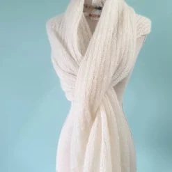 Luxuriöse Brautstola aus Mohair und Seide in Cremeweiß – Elegantes Lacetuch für Hochzeit & Feste