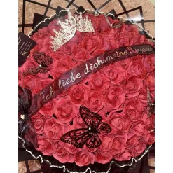 Luxus Bouquet mit 101 roten Schaumrosen – mit Glitzer