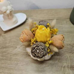 Luxus Rapswachs Kerzenblumenstrauß im vergoldeten Kürbis Teelichthalter | Herbstliche Blumendeko | Veganes Unikat Gesche