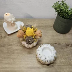 Luxus Rapswachs Kerzenblumenstrauß im vergoldeten Kürbis Teelichthalter | Herbstliche Blumendeko | Veganes Unikat Gesche