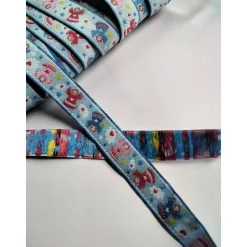 1m Webband mit Engeln, 15mm breit, Meterware, Weihnachten, Engel, Herz, Wolke, Sterne, blau