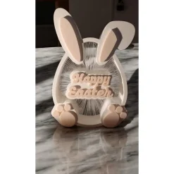 Magische Osterdeko "Happy Easter" | Schwebende Schrift im Hasen-Design | 3D Druck String-Art | Osternest Highlight | Nac