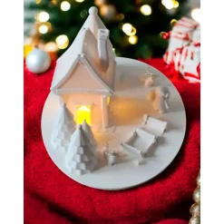 Magisches Weihnachtsdorf Diorama | 3D-gedrucktes PLA | Zum Bemalen & Dekorieren | Beleuchtbare Winterlandschaft | DIY We