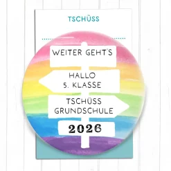 Magnet „Tschüss Grundschule 2026“ | Regenbogen Design | 38mm & 59mm | Geschenk Schulwechsel