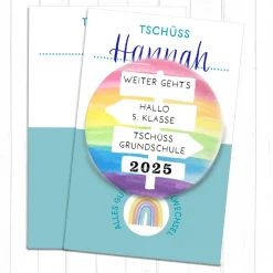 Magnet „Tschüss Grundschule 2026“ | Regenbogen Design | 38mm & 59mm | Geschenk Schulwechsel