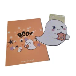 Magnetisches Lesezeichen „Kleiner Geist mit Kürbis" | Halloween Lesezeichen mit Geistermotiv