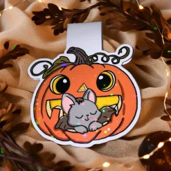 Magnetisches Lesezeichen „Baby-Fledermaus im Kürbis“ – Halloween Lesezeichen