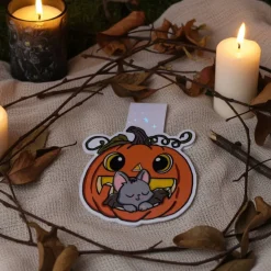 Magnetisches Lesezeichen „Baby-Fledermaus im Kürbis“ – Halloween Lesezeichen