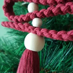 Makramee Baum, weinrot, Weihnachtsanhänger