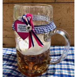 Maßkrug-Band, Maßkrug-Strumpfband, Markierungsband, Krugband zünftig kariert Wunschbeschriftung Filzherz