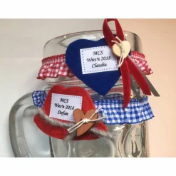 Maßkrug-Band, Maßkrug-Strumpfband, Markierungsband, Krugband zünftig kariert Wunschbeschriftung Filzherz