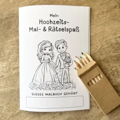 Malbuch Nr. 2 | 5er Set mit Buntstiften | Malbuch Hochzeit für Kinder | Mal - & Aktivitätenbuch | Rätselspaß für Kin