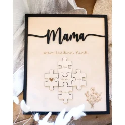 Mama wir lieben dich personalisiertes Holzbild mit Puzzle. Ideal zum Muttertag, Valentinstag, Geschenk