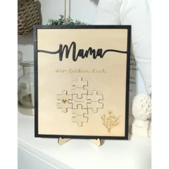 Mama wir lieben dich personalisiertes Holzbild mit Puzzle. Ideal zum Muttertag, Valentinstag, Geschenk