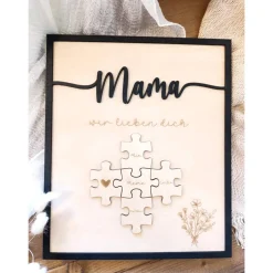 Mama wir lieben dich personalisiertes Holzbild mit Puzzle. Ideal zum Muttertag, Valentinstag, Geschenk