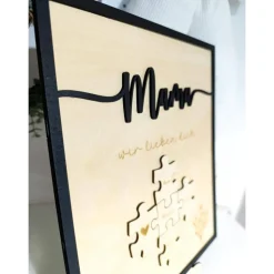 Mama wir lieben dich personalisiertes Holzbild mit Puzzle. Ideal zum Muttertag, Valentinstag, Geschenk