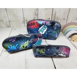 Mappe/Kosmetiktasche Comic blau in 3 Größen – Federmäppchen & Stiftetasche aus