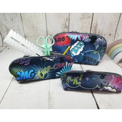 Mappe/Kosmetiktasche Comic blau in 3 Größen – Federmäppchen & Stiftetasche aus