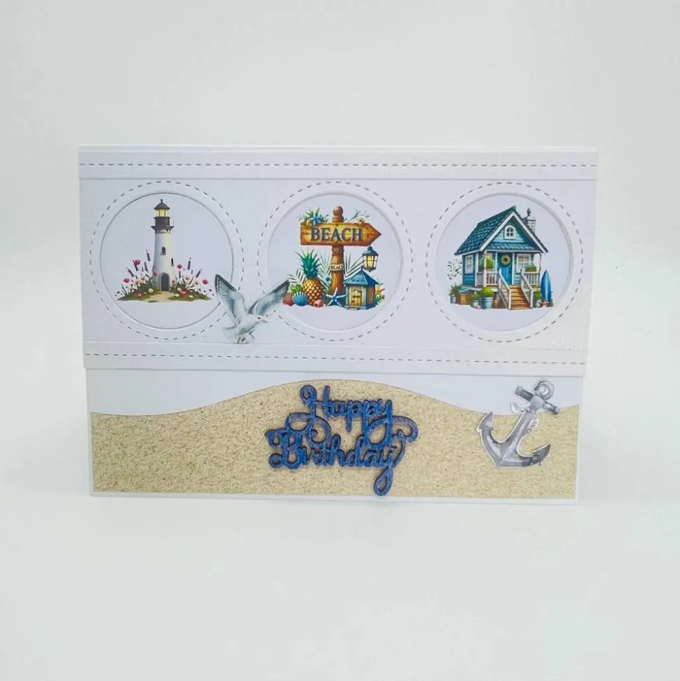 Maritime Geburtstagskarte 3D handgefertigt – Glückwunschkarte Strand, Urlaub, personalisierbar