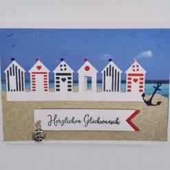 Maritime Geburtstagskarte handgefertigt – Glückwunschkarte Strand Urlaub mit 3D Anhänger, personalisiert