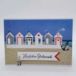 Maritime Geburtstagskarte handgefertigt – Glückwunschkarte Strand Urlaub mit 3D Anhänger, personalisiert