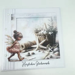 Maritime Geburtstagskarte mit Elfe – Glückwunschkarte Strand & Urlaub – personalisierbar