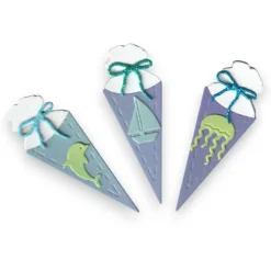 Maritime Schultüten & Streuteile – 20 Mini Schultüten + 25 Streudeko, Tonkarton & Glitzer Moosgummi, Einschulung, Scrapbooking