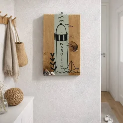Maritimes Holzschild Eiche massiv mit Leuchtturm & Spruch – Maritime Deko Handmade