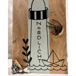 Maritimes Holzschild Eiche massiv mit Leuchtturm & Spruch – Maritime Deko Handmade