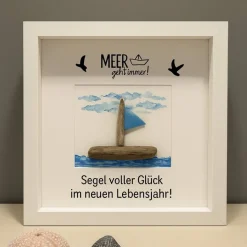 Maritimes Wandbild Segelboot – Handgemachtes Steinbild als einzigartiges Geschenk und Deko
