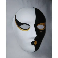 Maske, schwarz, weiß, gold, handbemalt, Tiermaske, Pappmache