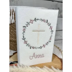 Mädchen Gotteslobhülle Blütenkranz Gebetbuchhülle Blumenkranz Blumen Kreuz aus Filz personalisiert