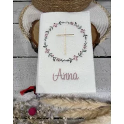 Mädchen Gotteslobhülle Blütenkranz Gebetbuchhülle Blumenkranz Blumen Kreuz aus Filz personalisiert