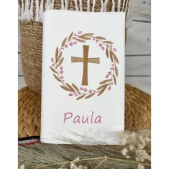 Mädchen Gotteslobhülle Kunstleder Blütenkranz Gebetbuchhülle Blumenkranz Kranz Kreuz personalisiert